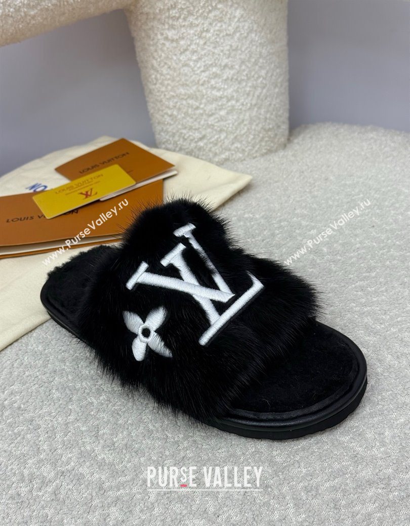 Louis Vuitton Mink Fur Flat Slipper Black 2025 LV082901 (SS-250829004)