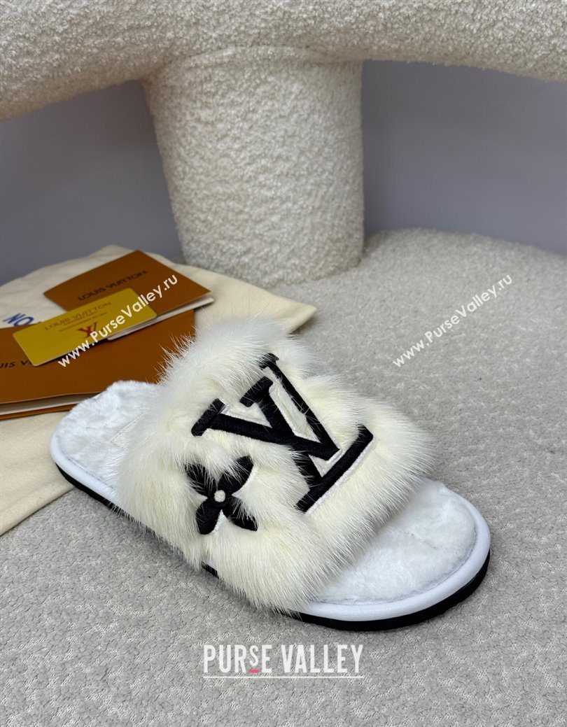 Louis Vuitton Mink Fur Flat Slipper White 2025 LV082901 (SS-250829001)