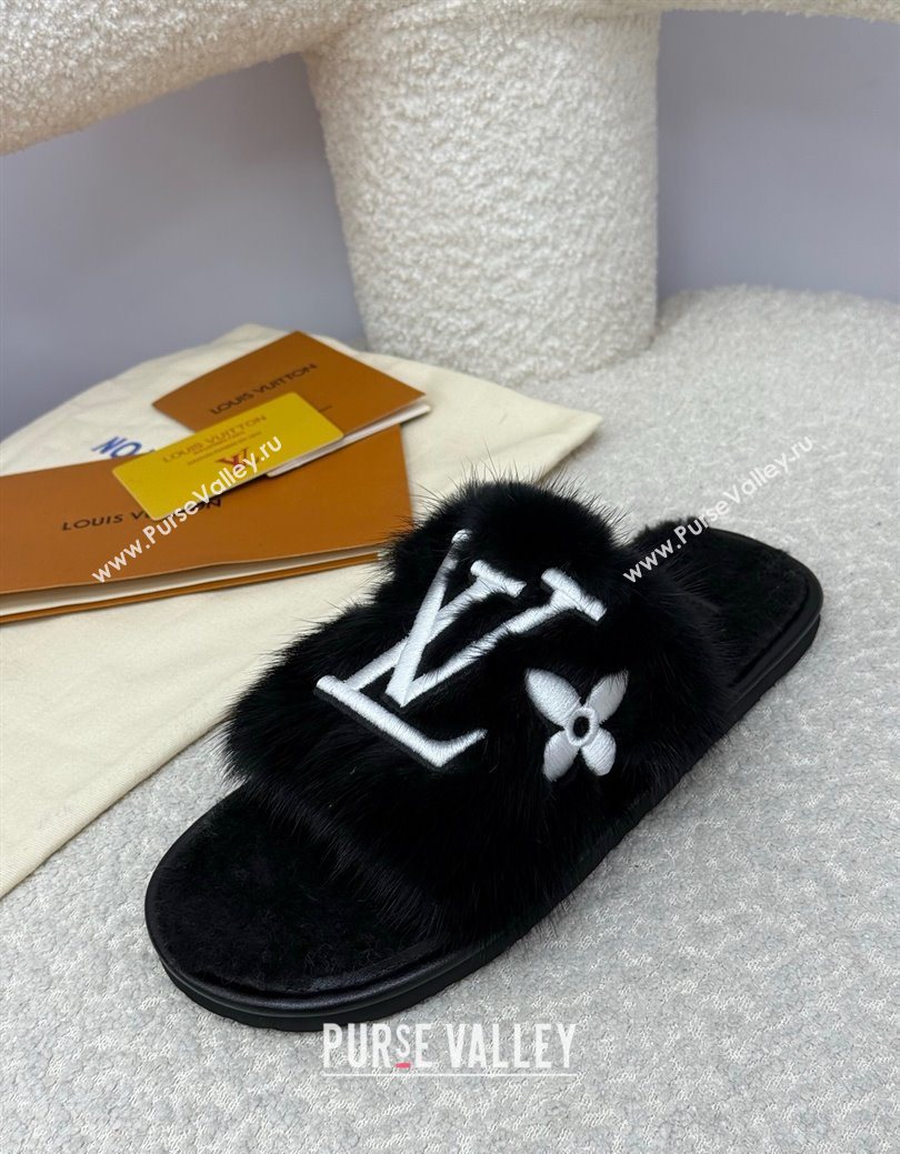 Louis Vuitton Mink Fur Flat Slipper Black 2025 LV082901 (SS-250829004)
