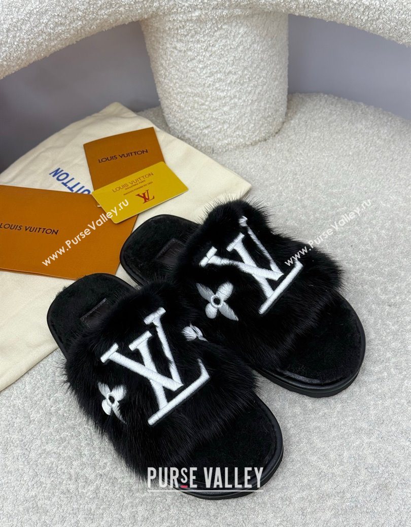 Louis Vuitton Mink Fur Flat Slipper Black 2025 LV082901 (SS-250829004)