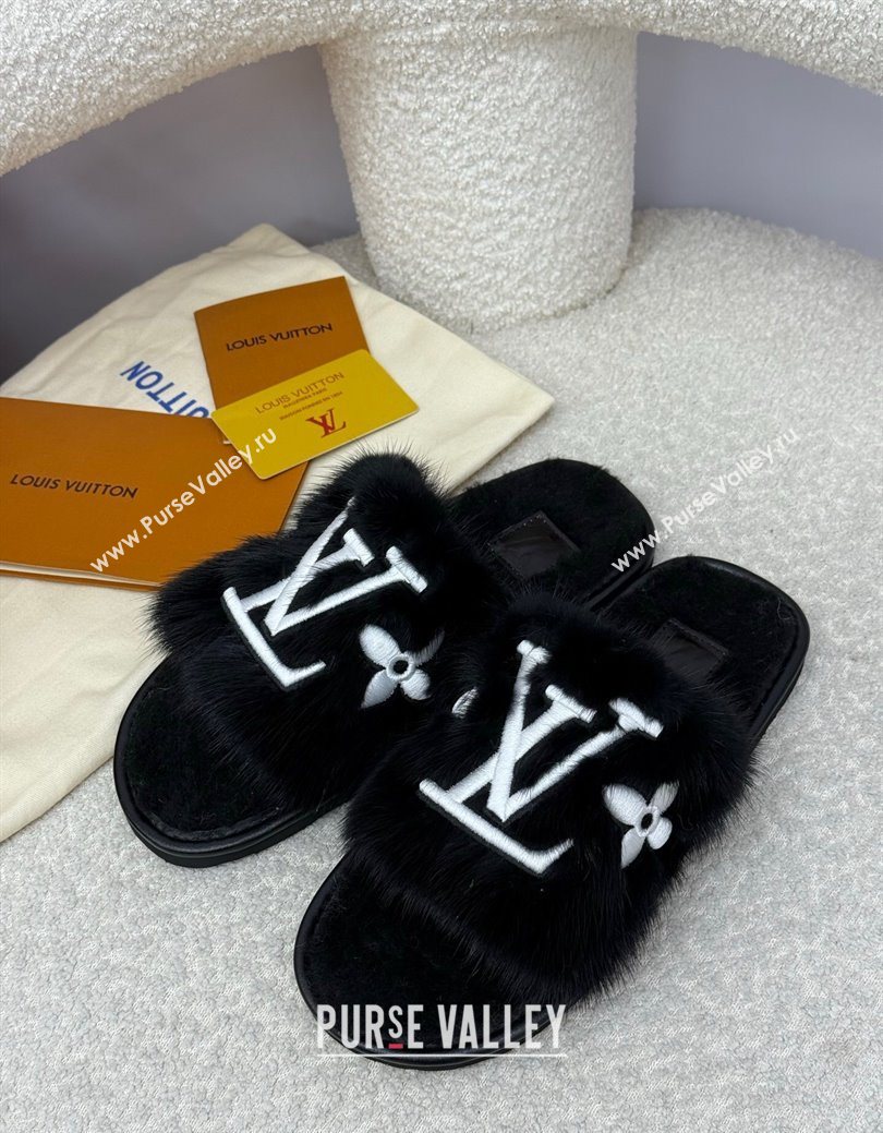 Louis Vuitton Mink Fur Flat Slipper Black 2025 LV082901 (SS-250829004)