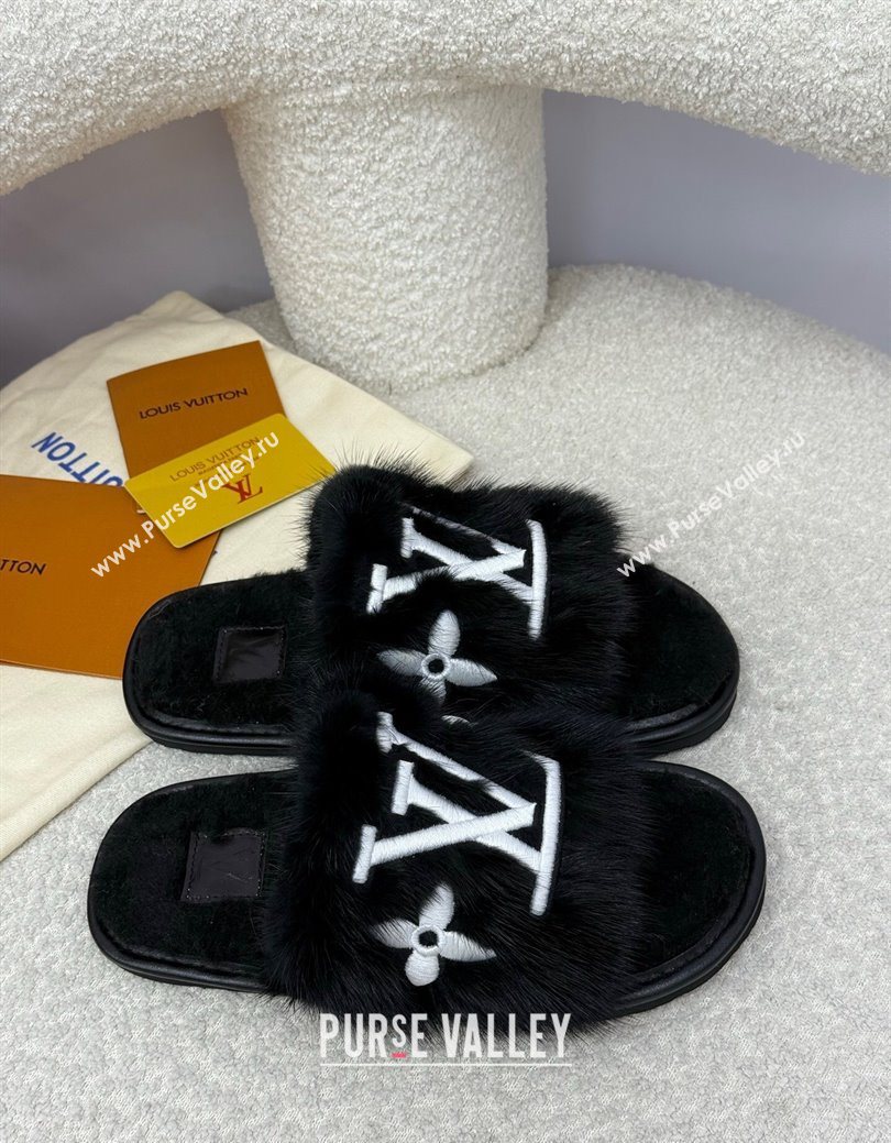 Louis Vuitton Mink Fur Flat Slipper Black 2025 LV082901 (SS-250829004)