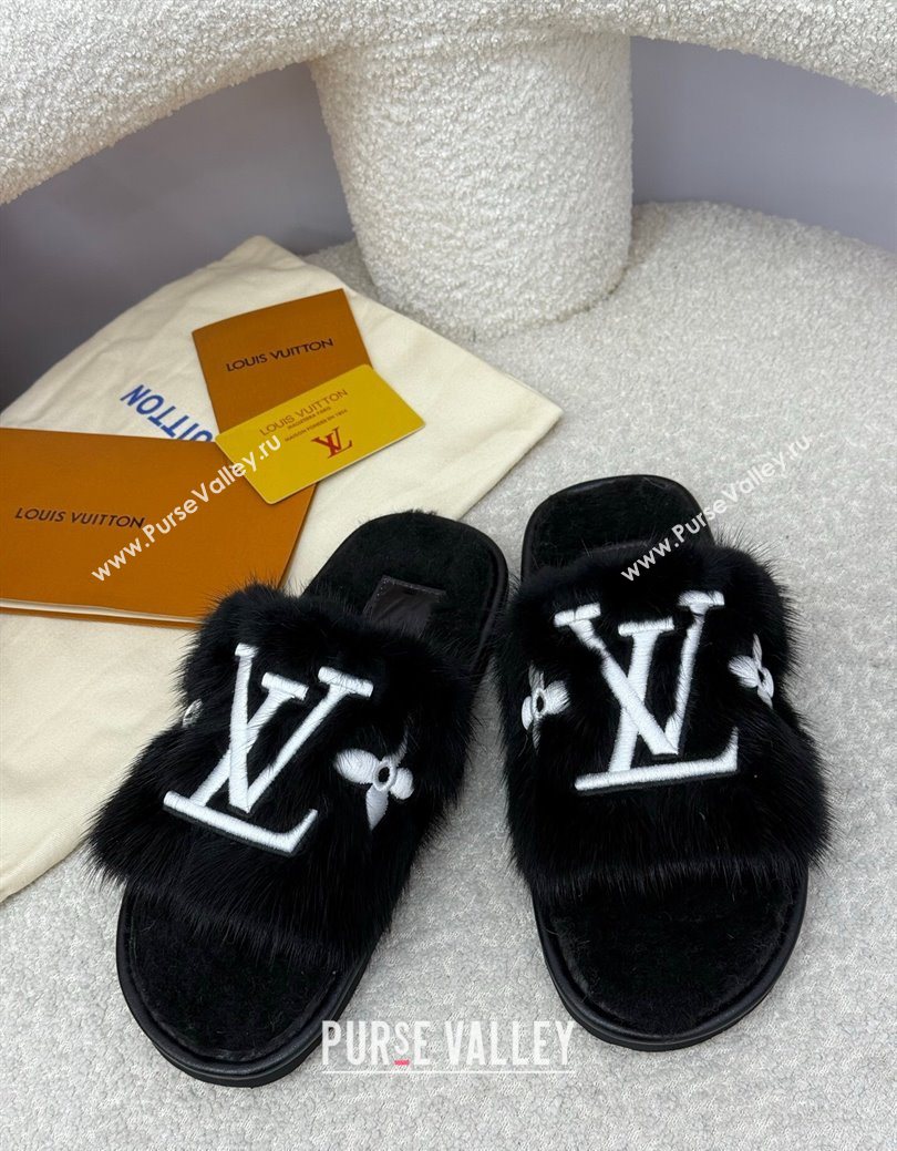 Louis Vuitton Mink Fur Flat Slipper Black 2025 LV082901 (SS-250829004)