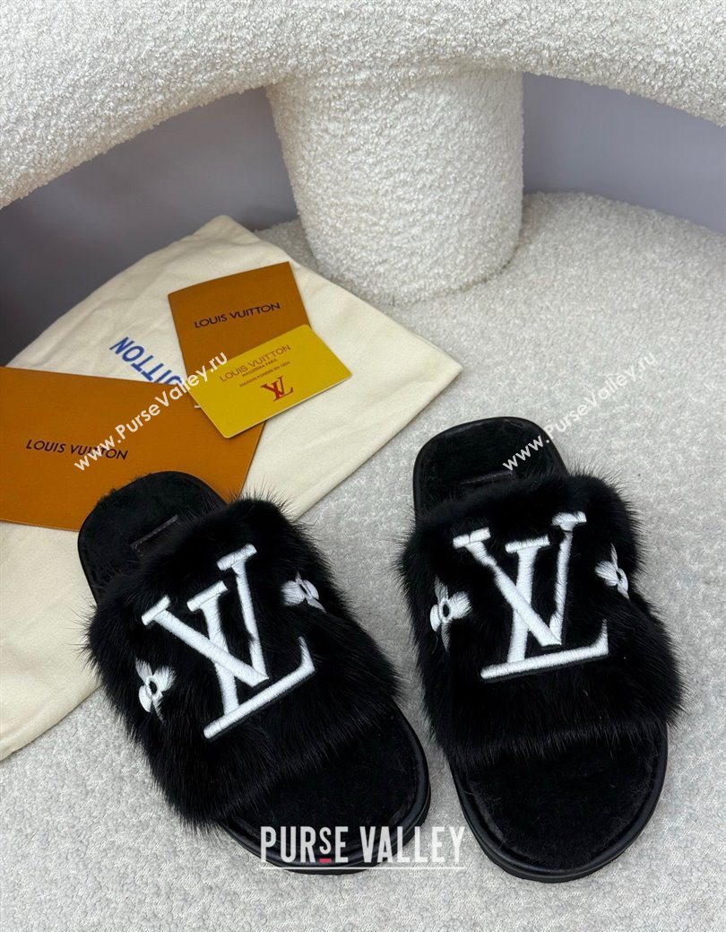 Louis Vuitton Mink Fur Flat Slipper Black 2025 LV082901 (SS-250829004)