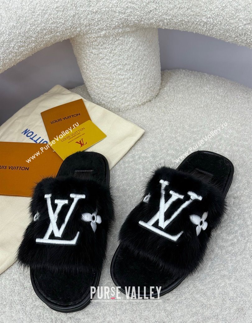 Louis Vuitton Mink Fur Flat Slipper Black 2025 LV082901 (SS-250829004)