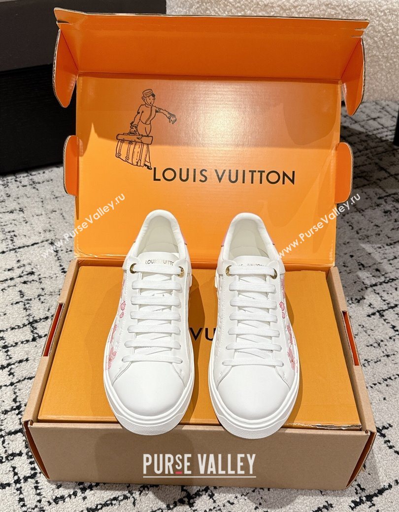 Louis Vuitton LV x TM Time Out Sneakers in Monogram Leather with Cherry Blossom Print White/Pink 2025 (SS-250829005)