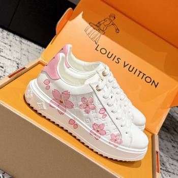 Louis Vuitton LV x TM Time Out Sneakers in Monogram Leather with Cherry Blossom Print White/Pink 2025 (SS-250829005)