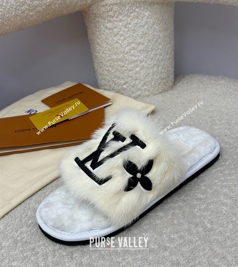 Louis Vuitton Mink Fur Flat Slipper White 2025 LV082901 (SS-250829001)