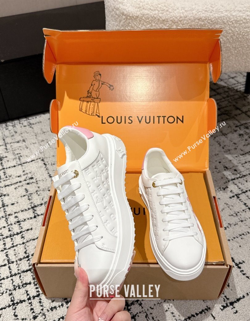 Louis Vuitton LV x TM Time Out Sneakers in Monogram Leather with Cherry Blossom Print White/Pink 2025 (SS-250829005)