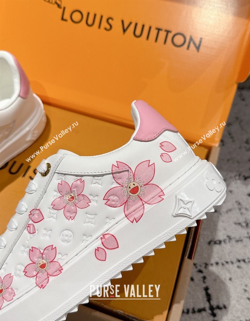 Louis Vuitton LV x TM Time Out Sneakers in Monogram Leather with Cherry Blossom Print White/Pink 2025 (SS-250829005)