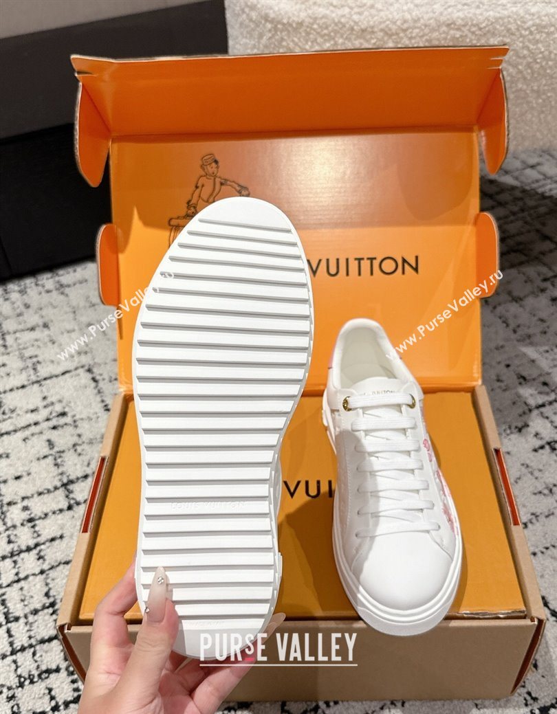 Louis Vuitton LV x TM Time Out Sneakers in Monogram Leather with Cherry Blossom Print White/Pink 2025 (SS-250829005)