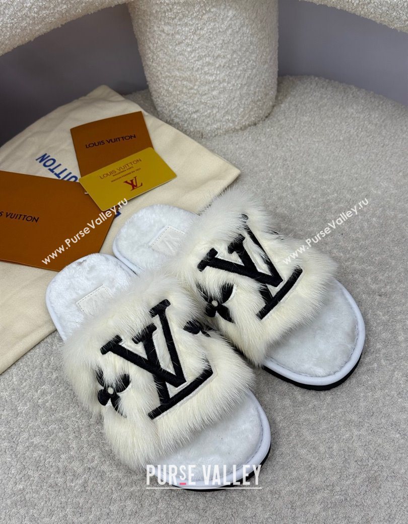 Louis Vuitton Mink Fur Flat Slipper White 2025 LV082901 (SS-250829001)