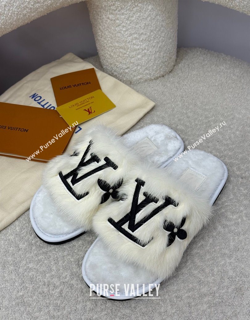 Louis Vuitton Mink Fur Flat Slipper White 2025 LV082901 (SS-250829001)