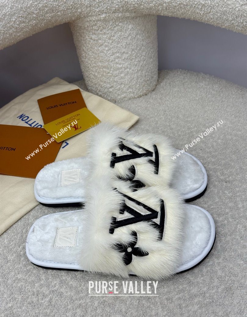Louis Vuitton Mink Fur Flat Slipper White 2025 LV082901 (SS-250829001)