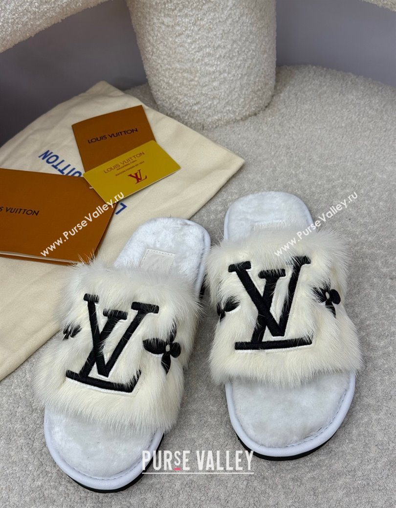 Louis Vuitton Mink Fur Flat Slipper White 2025 LV082901 (SS-250829001)