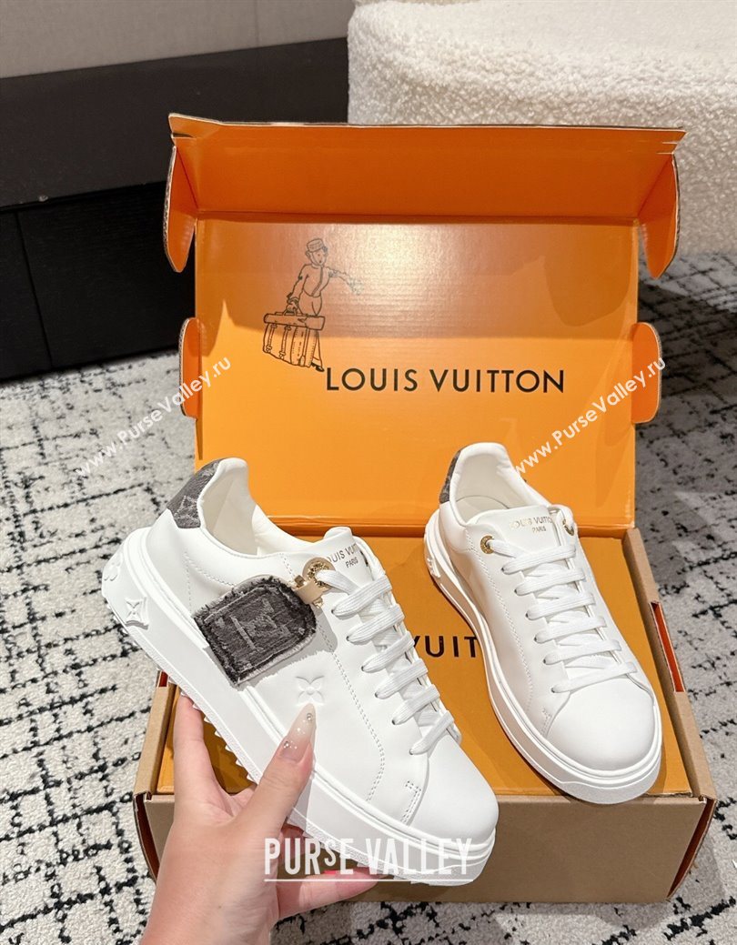 Louis Vuitton Time Out Sneakers in White Leather with Grey Label Hanging 1AGUXO 2025 (SS-250829009)