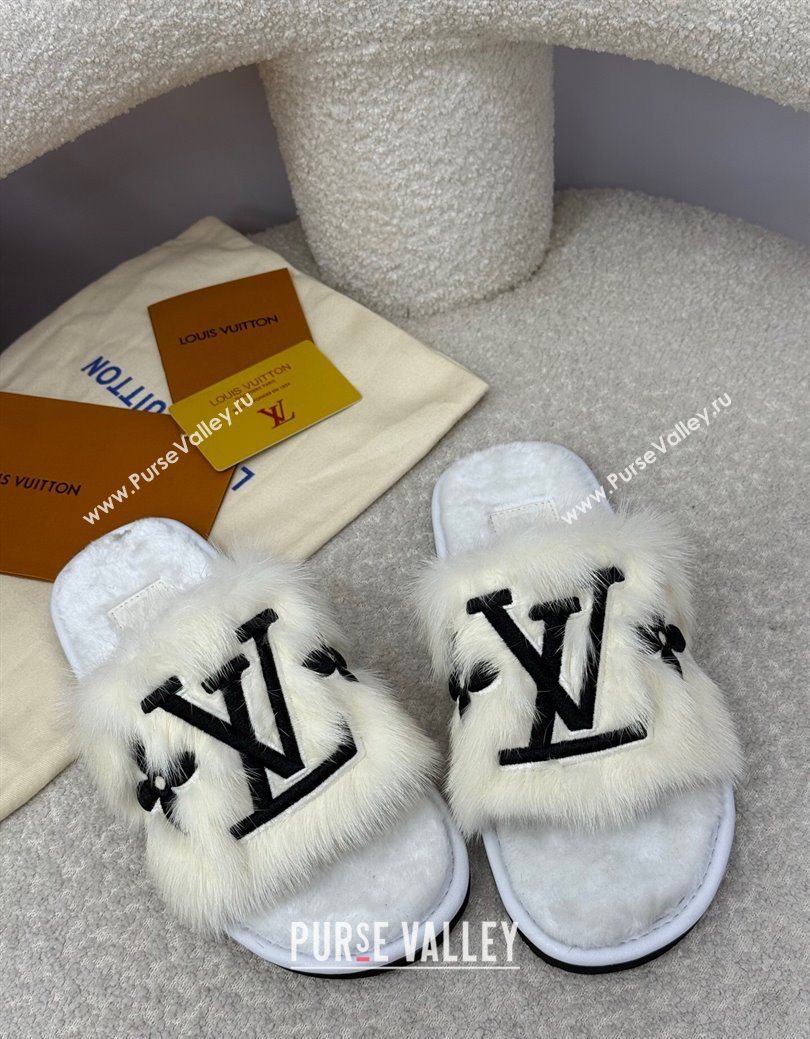 Louis Vuitton Mink Fur Flat Slipper White 2025 LV082901 (SS-250829001)