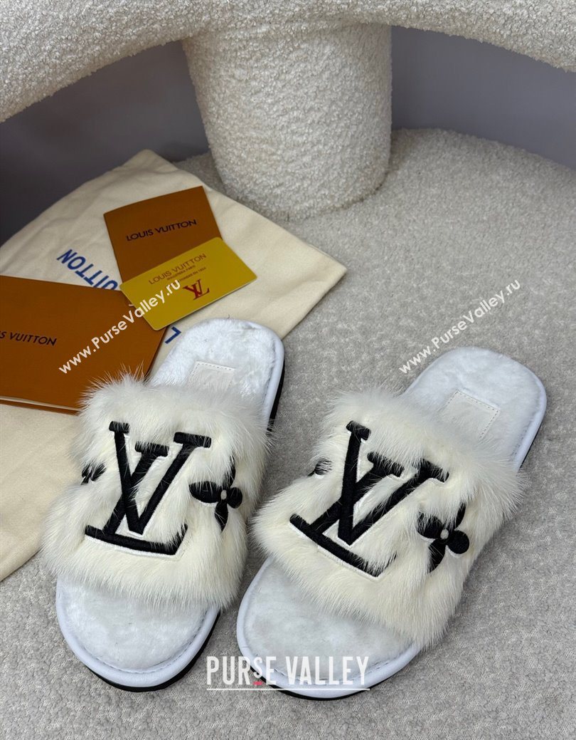 Louis Vuitton Mink Fur Flat Slipper White 2025 LV082901 (SS-250829001)