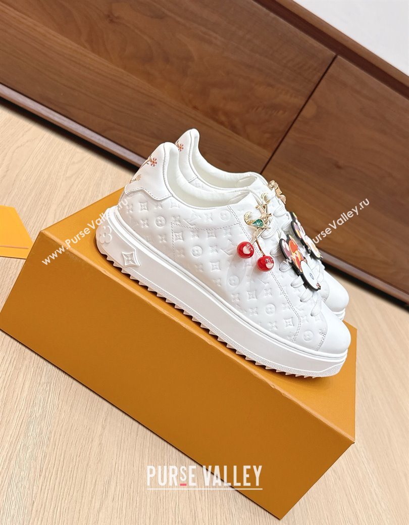 Louis Vuitton Time Out Sneakers 4cm in White Monogram Leather with Charm 2025 0829 (KL-250829011)