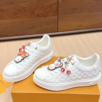 Louis Vuitton Time Out Sneakers 4cm in White Monogram Leather with Charm 2025 0829 (KL-250829011)