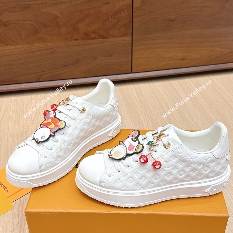 Louis Vuitton Time Out Sneakers 4cm in White Monogram Leather with Charm 2025 0829 (KL-250829011)
