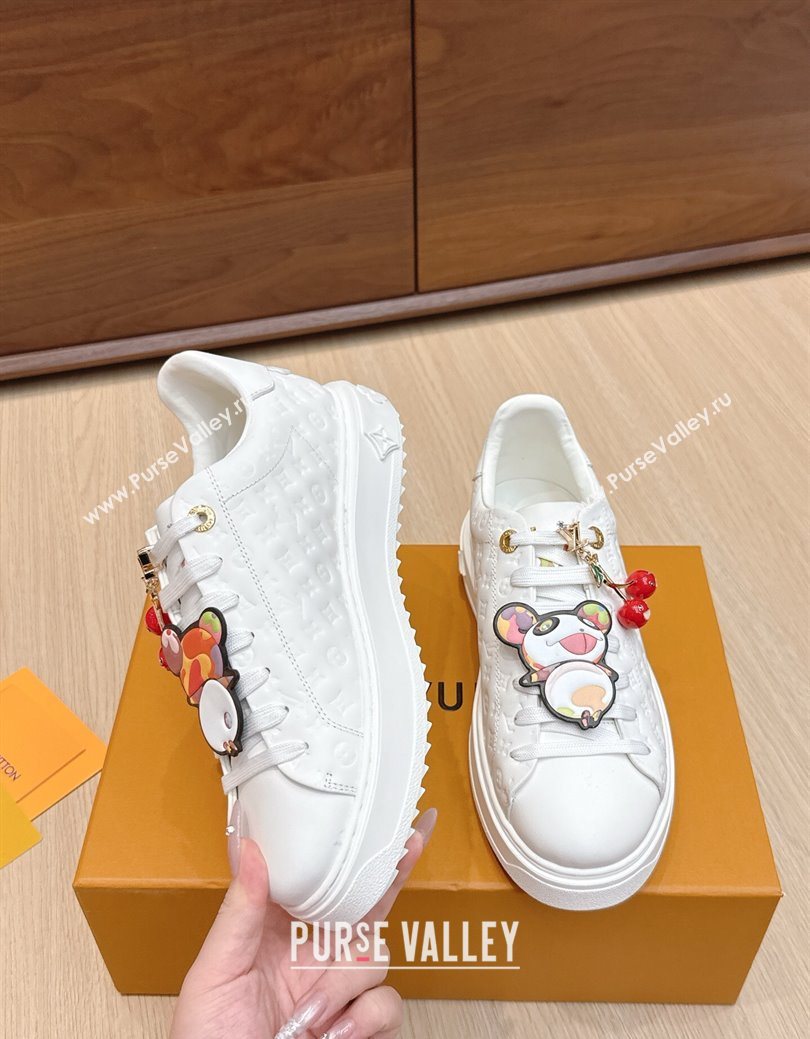 Louis Vuitton Time Out Sneakers 4cm in White Monogram Leather with Charm 2025 0829 (KL-250829011)