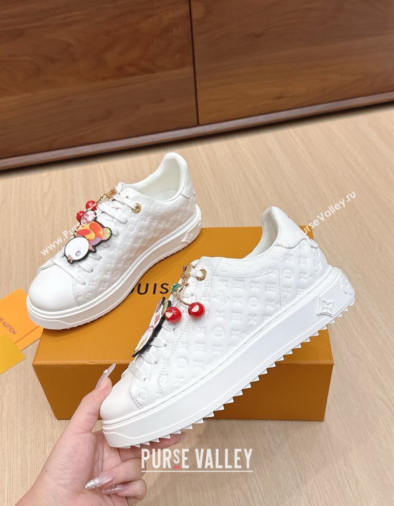 Louis Vuitton Time Out Sneakers 4cm in White Monogram Leather with Charm 2025 0829 (KL-250829011)