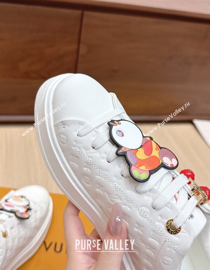 Louis Vuitton Time Out Sneakers 4cm in White Monogram Leather with Charm 2025 0829 (KL-250829011)