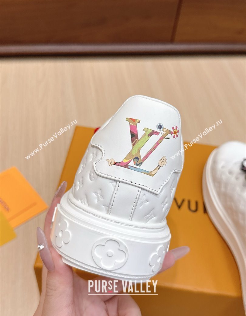 Louis Vuitton Time Out Sneakers 4cm in White Monogram Leather with Charm 2025 0829 (KL-250829011)