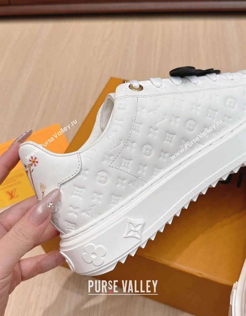 Louis Vuitton Time Out Sneakers 4cm in White Monogram Leather with Charm 2025 0829 (KL-250829011)