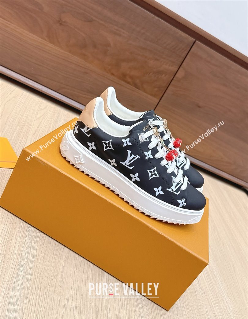 Louis Vuitton Time Out Sneakers 4cm in Black Monogram Leather 2025 0829 (KL-250829012)