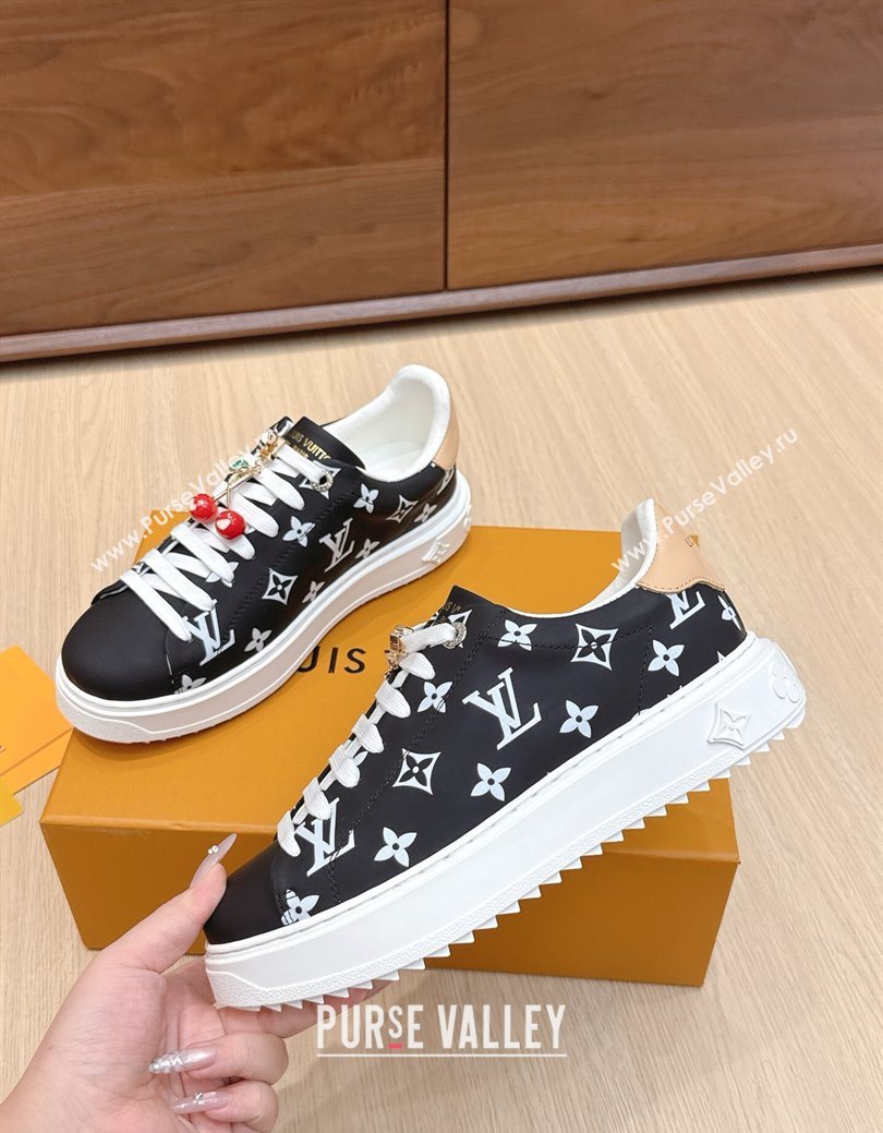 Louis Vuitton Time Out Sneakers 4cm in Black Monogram Leather 2025 0829 (KL-250829012)