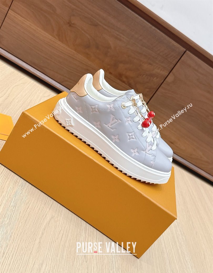Louis Vuitton Time Out Sneakers 4cm in Grey Leather 2025 0829 (KL-250829017)