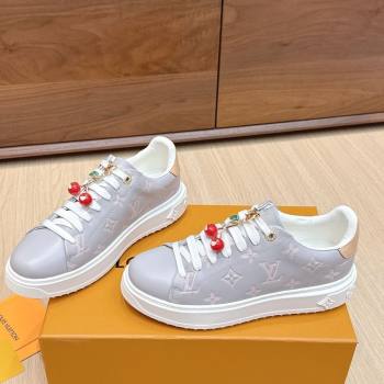 Louis Vuitton Time Out Sneakers 4cm in Grey Leather 2025 0829 (KL-250829017)
