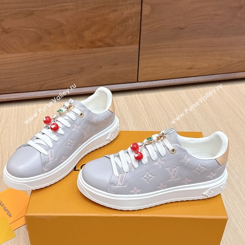 Louis Vuitton Time Out Sneakers 4cm in Grey Leather 2025 0829 (KL-250829017)