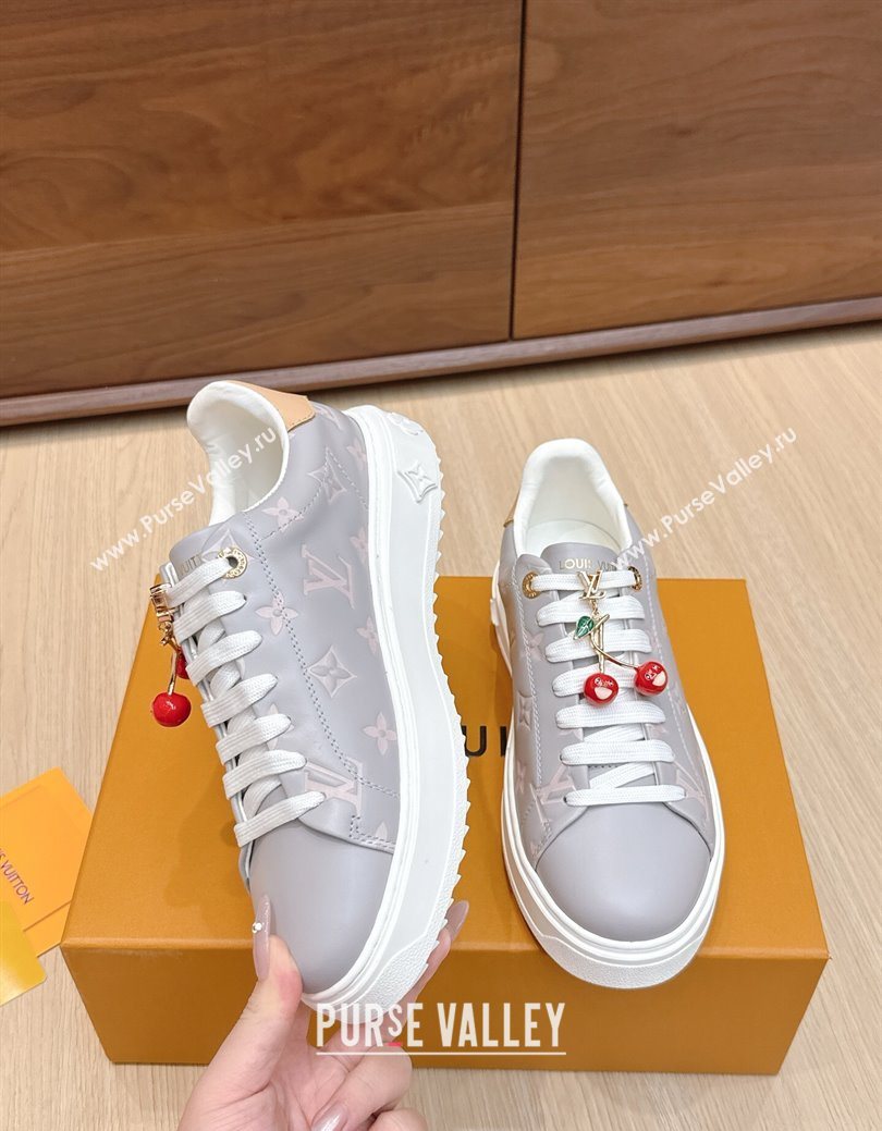 Louis Vuitton Time Out Sneakers 4cm in Grey Leather 2025 0829 (KL-250829017)