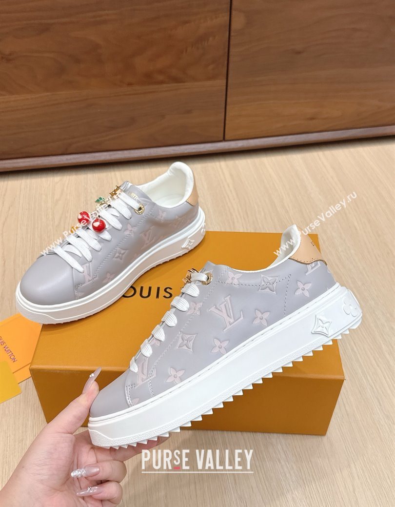 Louis Vuitton Time Out Sneakers 4cm in Grey Leather 2025 0829 (KL-250829017)