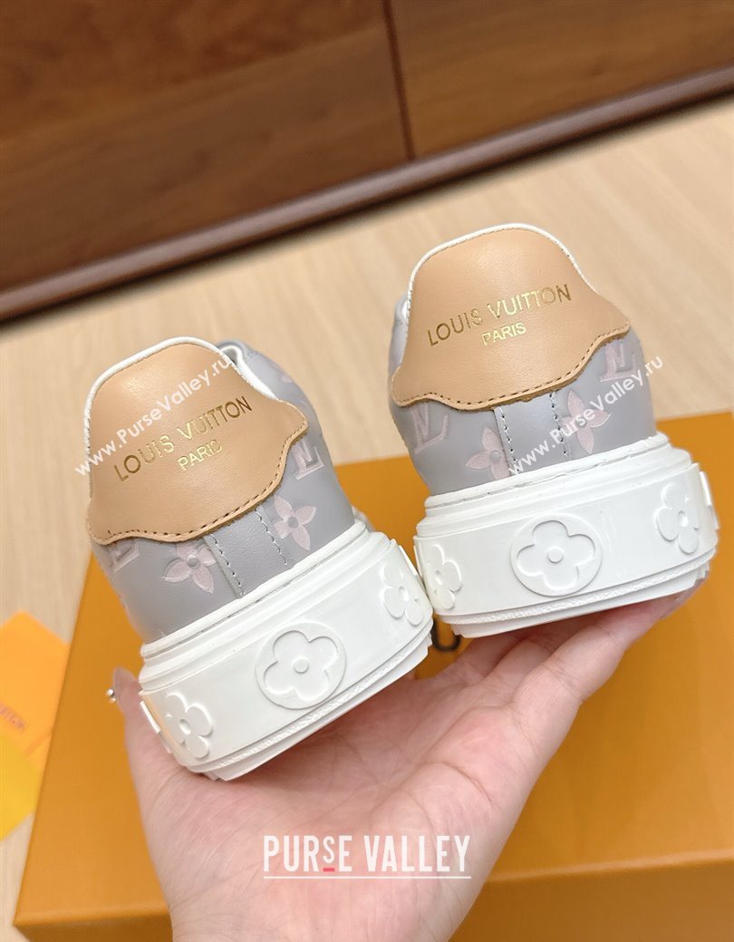 Louis Vuitton Time Out Sneakers 4cm in Grey Leather 2025 0829 (KL-250829017)