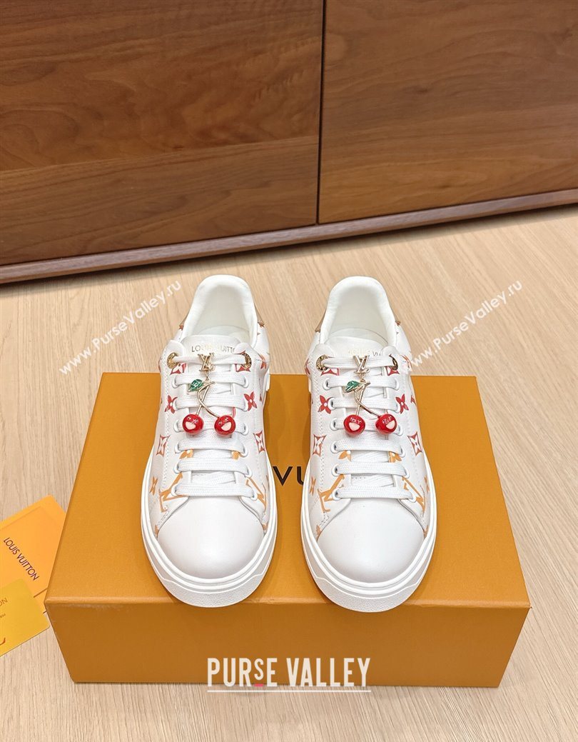 Louis Vuitton Time Out Sneakers 4cm in Leather 1AHOOD White/Orange 2025 (KL-250829018)