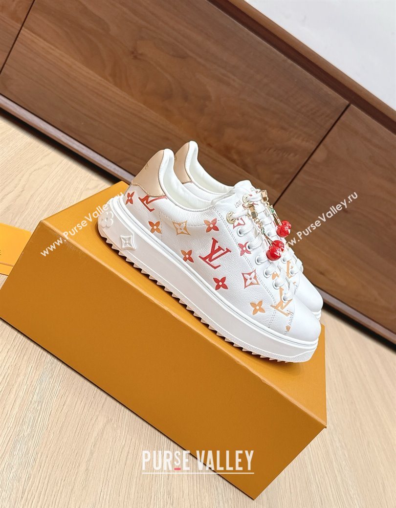 Louis Vuitton Time Out Sneakers 4cm in Leather 1AHOOD White/Orange 2025 (KL-250829018)