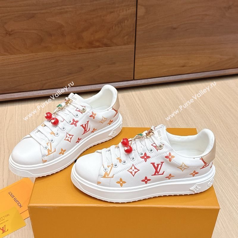 Louis Vuitton Time Out Sneakers 4cm in Leather 1AHOOD White/Orange 2025 (KL-250829018)