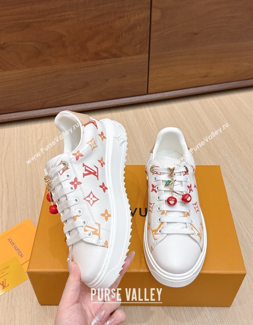 Louis Vuitton Time Out Sneakers 4cm in Leather 1AHOOD White/Orange 2025 (KL-250829018)