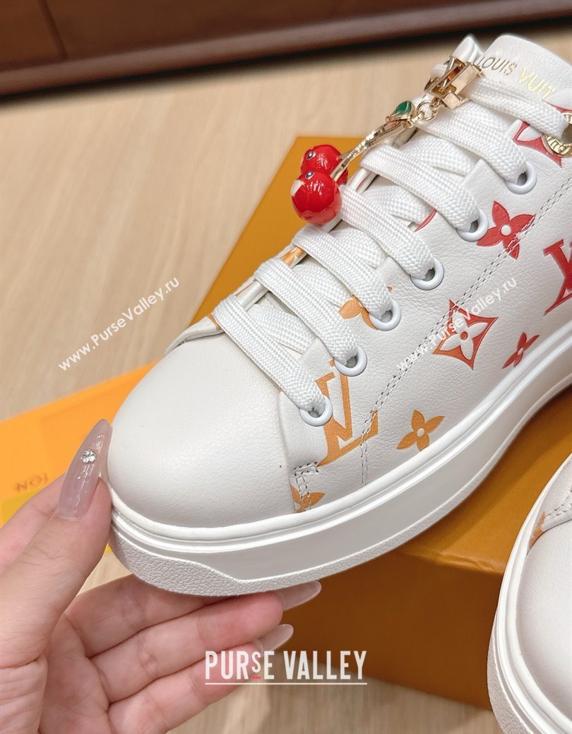 Louis Vuitton Time Out Sneakers 4cm in Leather 1AHOOD White/Orange 2025 (KL-250829018)