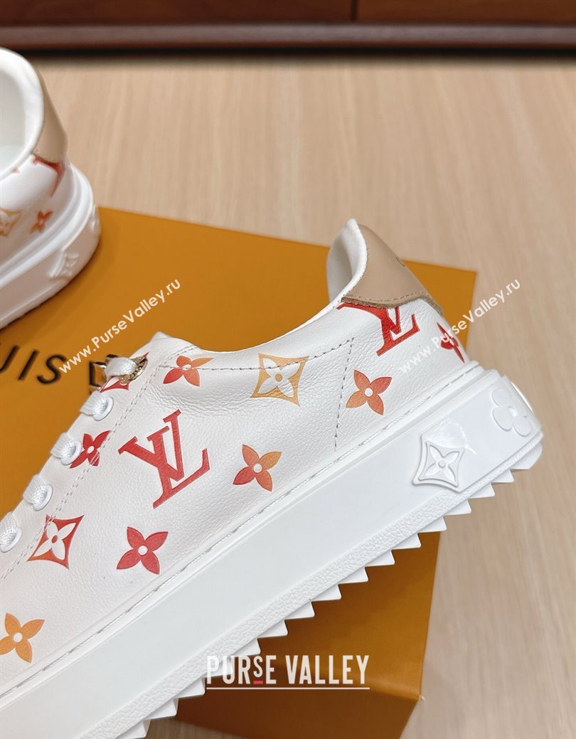 Louis Vuitton Time Out Sneakers 4cm in Leather 1AHOOD White/Orange 2025 (KL-250829018)