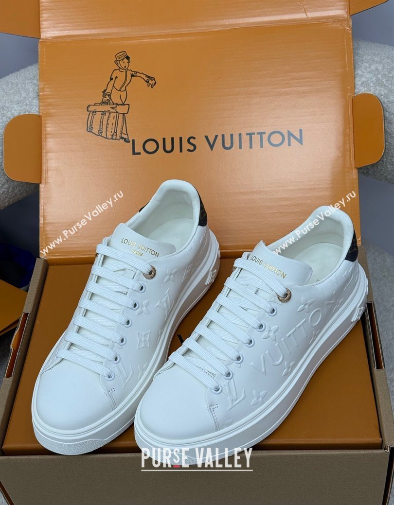 Louis Vuitton Time Out Sneakers 4cm in White Debossed Monogram Leather 1AAP6O 2025 (KL-250829010)