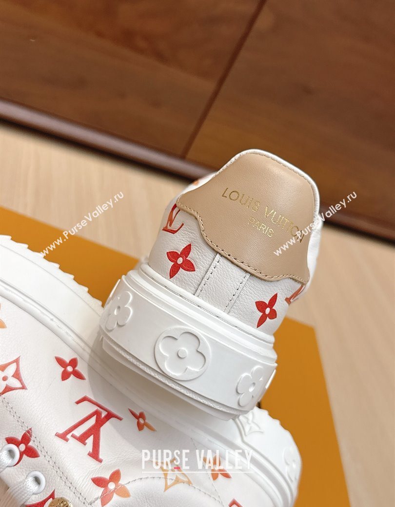 Louis Vuitton Time Out Sneakers 4cm in Leather 1AHOOD White/Orange 2025 (KL-250829018)