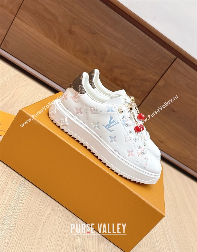 Louis Vuitton Time Out Sneakers 4cm in Leather 1AHOOD White/Blue 2025 (KL-250829019)
