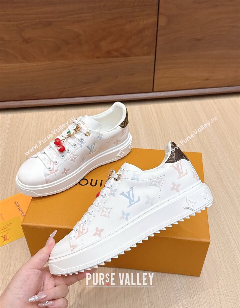 Louis Vuitton Time Out Sneakers 4cm in Leather 1AHOOD White/Blue 2025 (KL-250829019)
