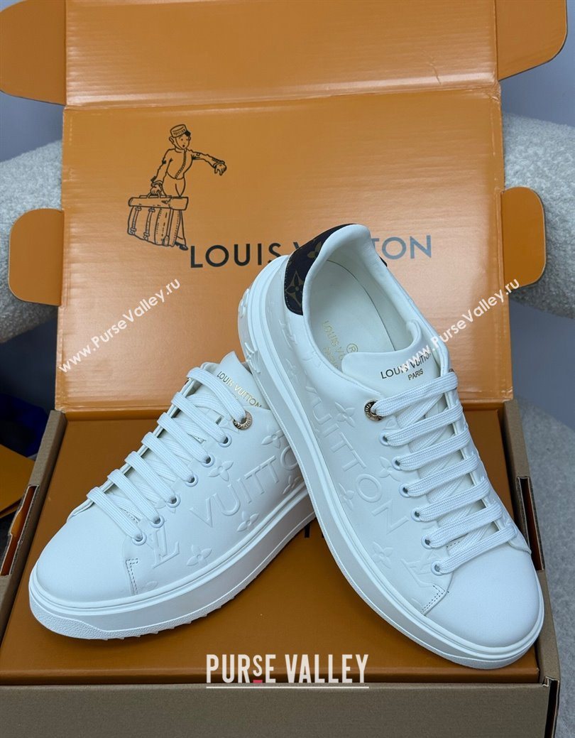 Louis Vuitton Time Out Sneakers 4cm in White Debossed Monogram Leather 1AAP6O 2025 (KL-250829010)