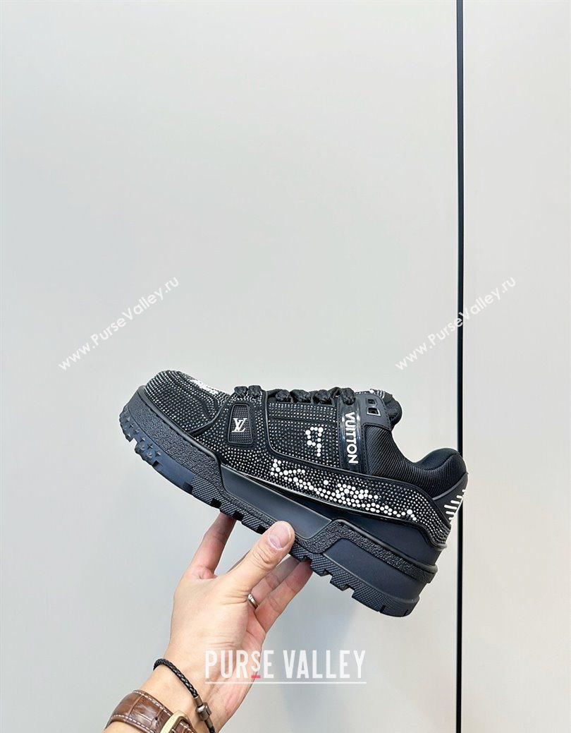 Louis Vuitton LV Trainer Maxi Sneakers 6cm in Allover Strass Black 2025 0829 (KL-250829035)